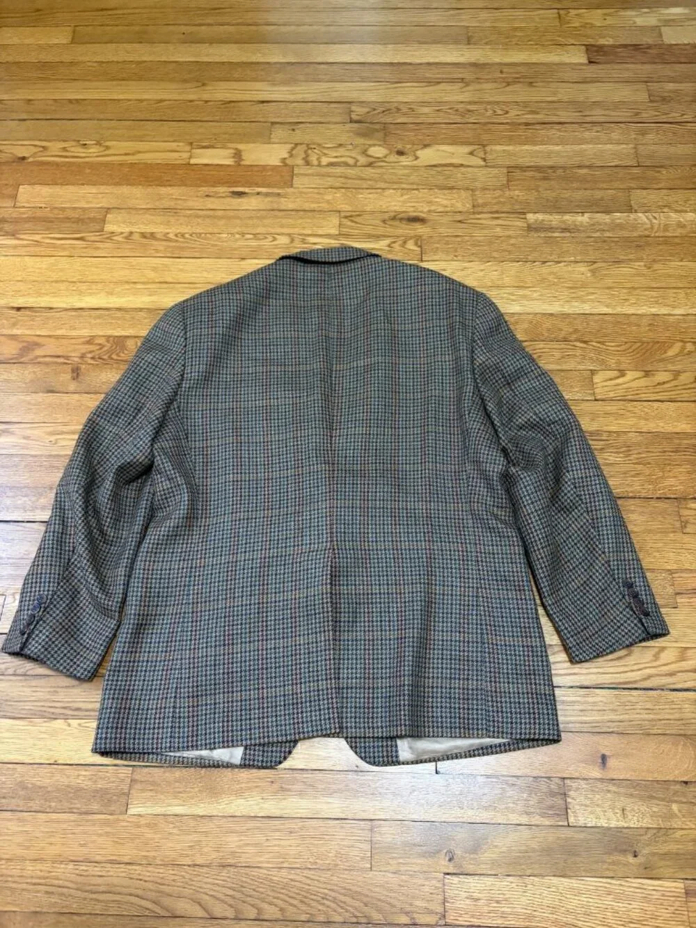 Vintage Polo University Club Mens Blazer Jacket Sz 46R Brown Houndstooth Wool